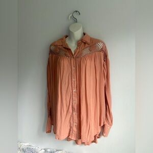 🌸 Free People Blush Lace Button-Up Blouse 🌸
